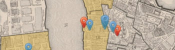 Extrait de la carte historique de Marseille disponible sur le site web du projet de Laura Talamante. L'extrait est focalisé sur le Vieux Port de Marseille et ses environs.