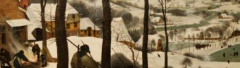 Extrait du tableau de Pieter Bruegel l'Ancien, Chasseurs dans la neige (Musée de Beaux Arts de Vienne, 1565.