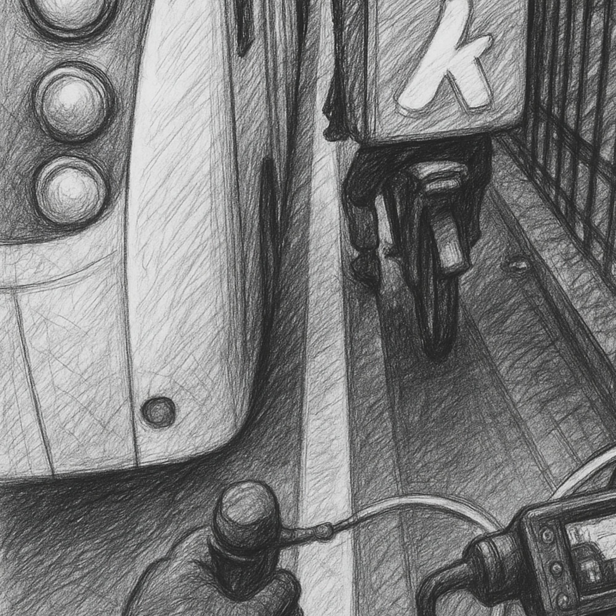 Dessin au fusain en noir et blanc illustrant la problématique du travail des livreurs : pratiques, méthodes et perspectives à Barcelone, Marseille, Istanbul et Mexico, posée lors de l'événement éponyme organisé par Alihan Gök, chaire LEST/Iméra, en juin 2025.