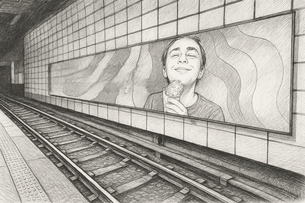 affiche dans le metro un enfant savourant une glace