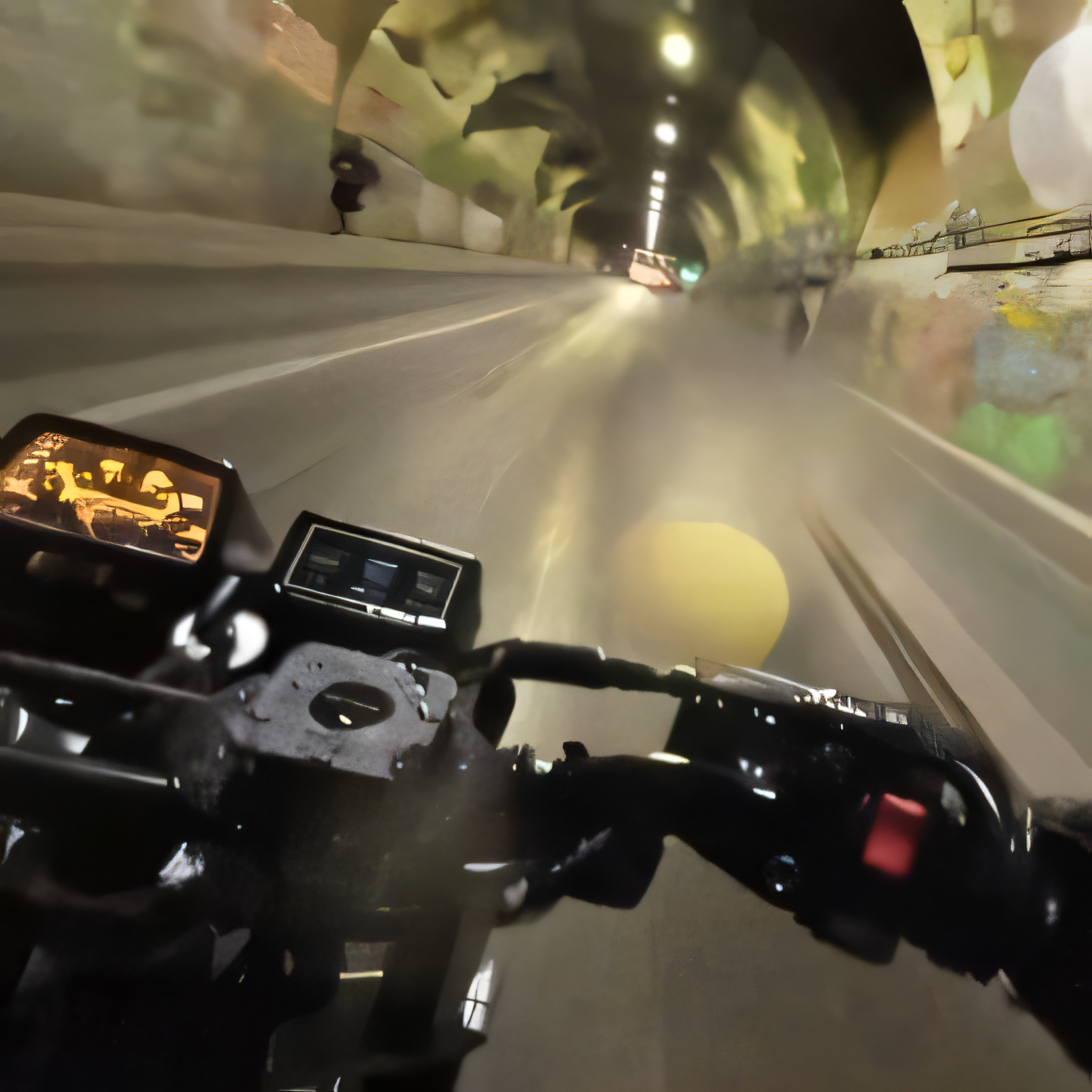 un guidon de moto dans un tunnel