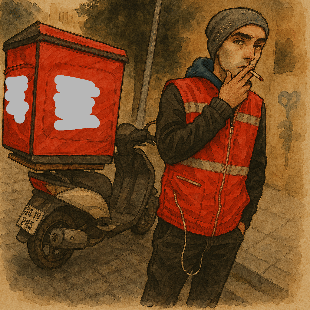 un livreur fumant une cigarette