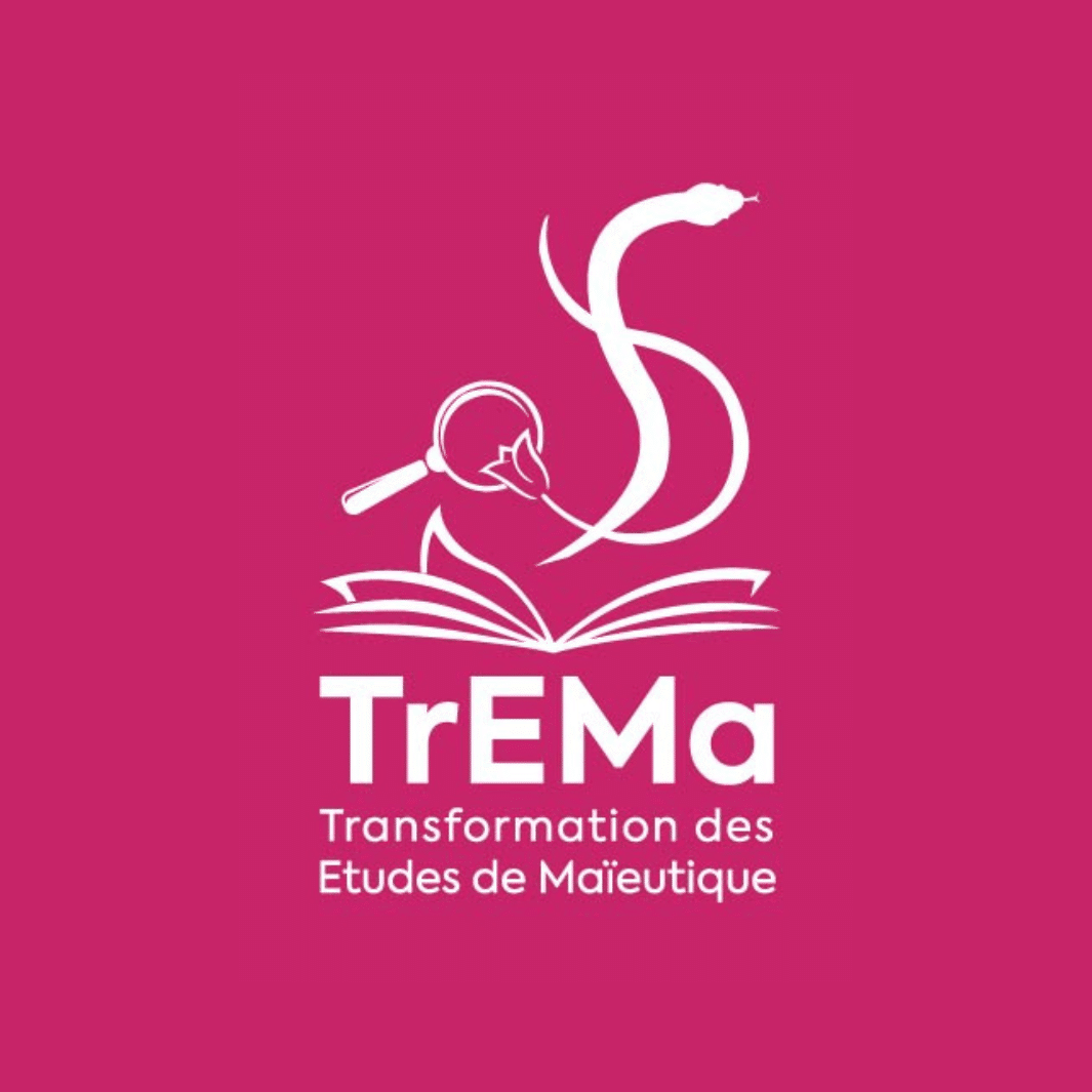 Logo projet TrEMa (Transformation des Etudes en Maïeutique) sur fond rose